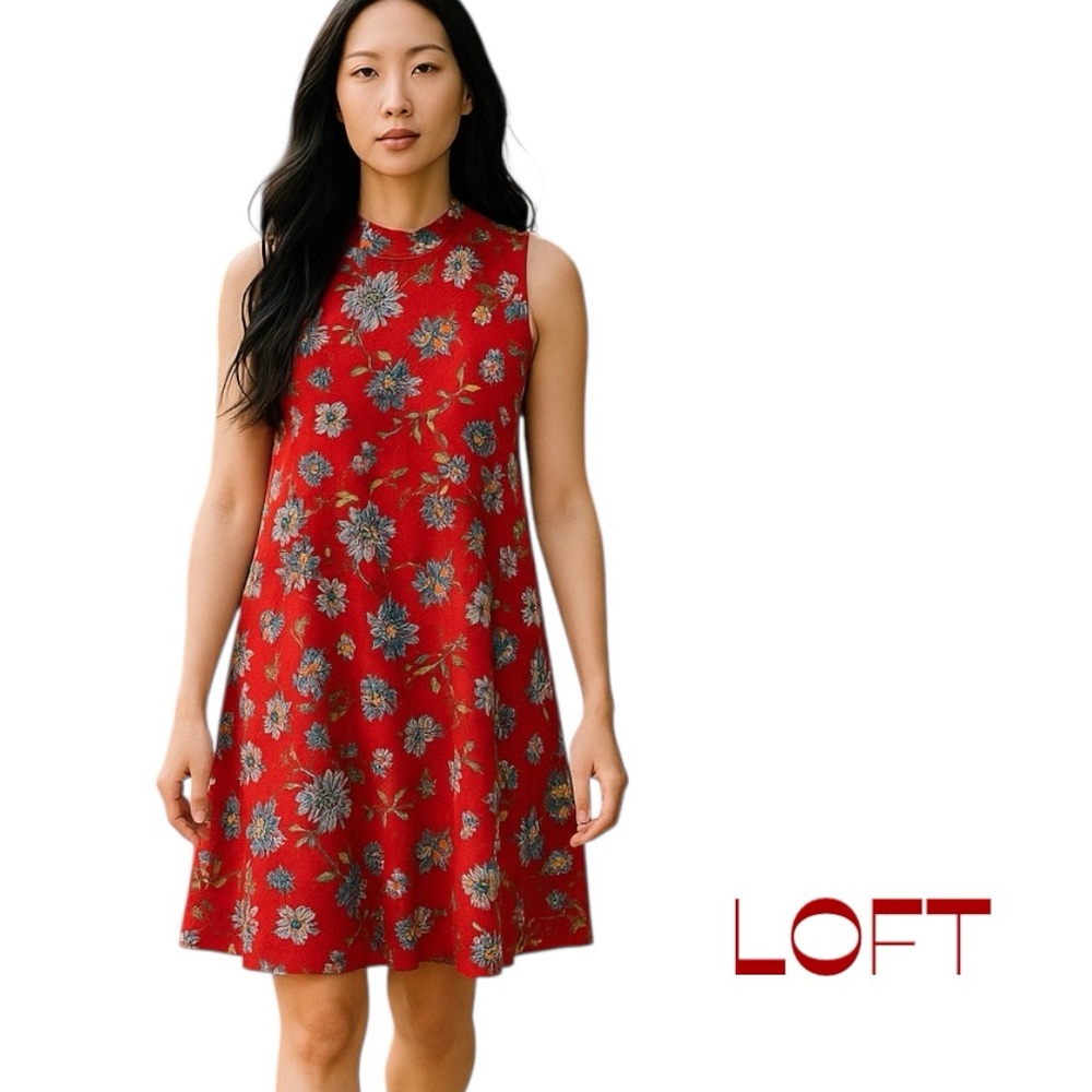 LOFT Red Floral Sleeveless Dress NWOT Size SP